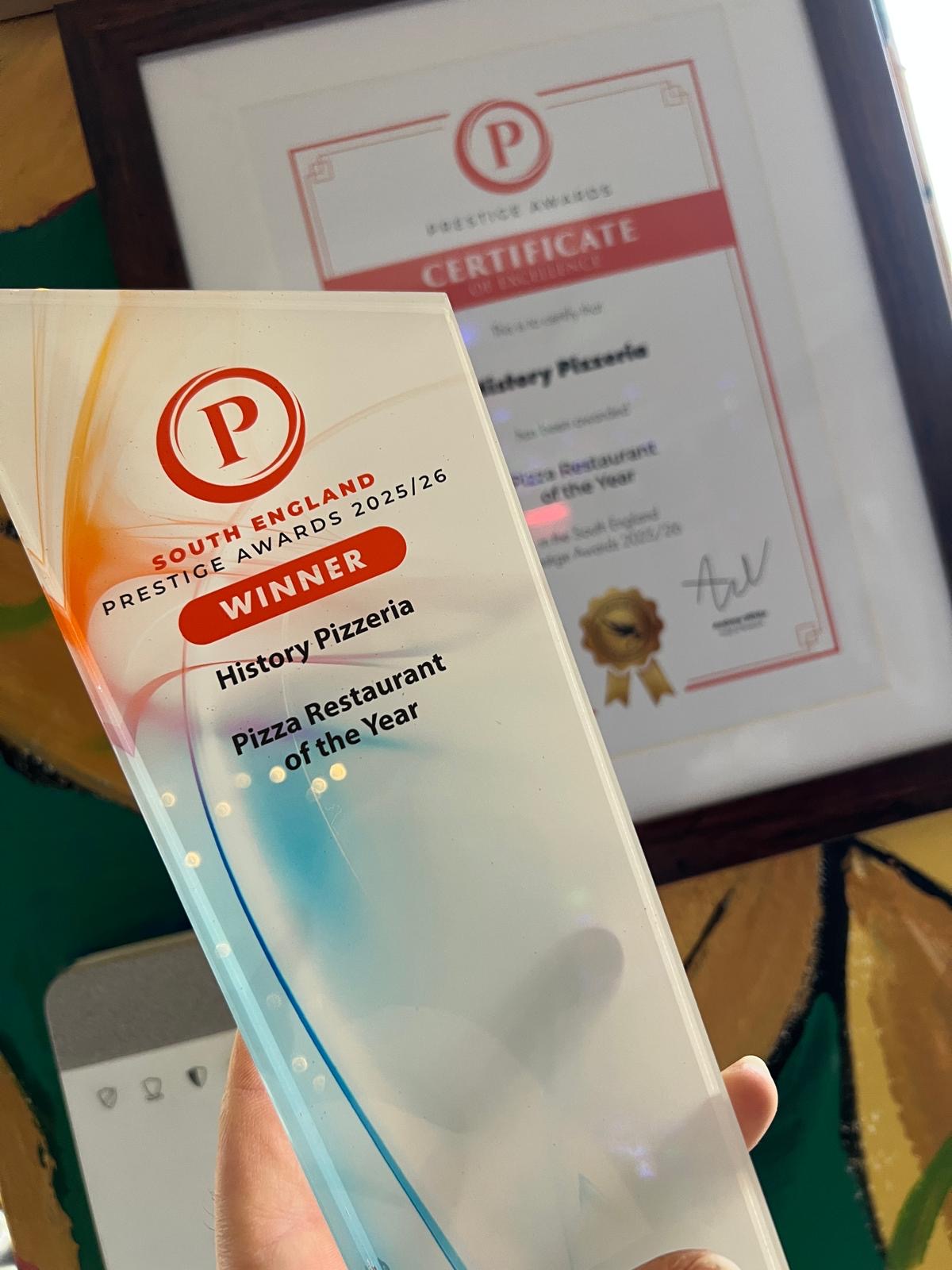 South England Prestige Awards 2025/26 Winner ~ History Pizzeria ~ Pizza Restaurant of the Year